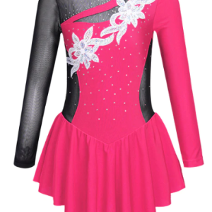 DRES z bleščicam DVOBARVNI Z DOLGIMI ROKAVI Z VZORCEM ZA RITMIČNO GIMNASTIKO (ROZA/ČRN)