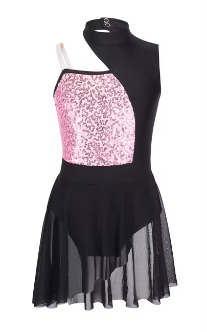 DRES z bleščicam dvobarvni ZA RITMIČNO GIMNASTIKO (svetlo roza-črn)