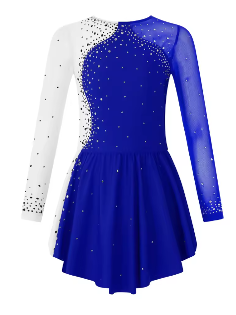 DRES z bleščicam dvobarvni ZA RITMIČNO GIMNASTIKO (modro-bel)