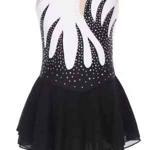 Dres za dvobarvni za ritmično gimnastiko (črno-bel)