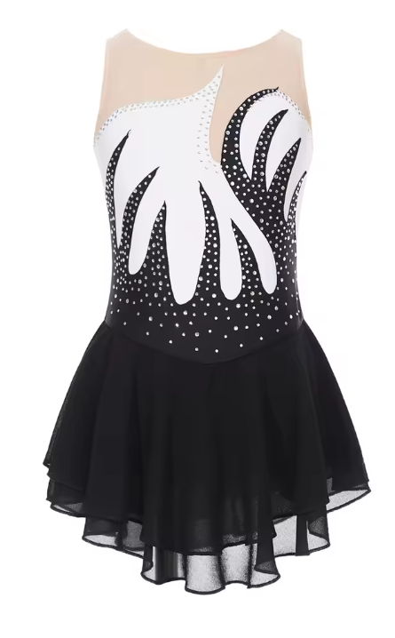 Dres za dvobarvni za ritmično gimnastiko (črno-bel)