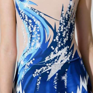 Dres z grafičnim potiskom za ritmično gimnastiko (moder)