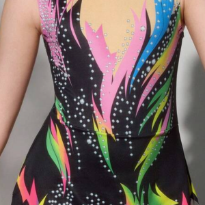 Dres z grafičnim potiskom za ritmično gimnastiko (črno-pisan)