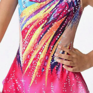 Dres z grafičnim potiskom za ritmično gimnastiko (roza)